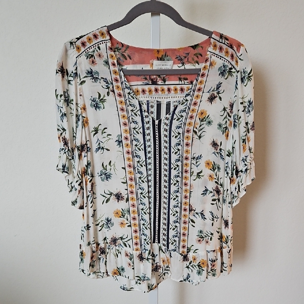 Lucky Brand Ruffled Cream Blouse with Relaxed Fit